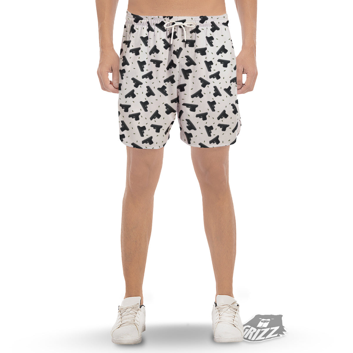 Gun Bullet White And Black Print Pattern Men's Gym Shorts-grizzshop