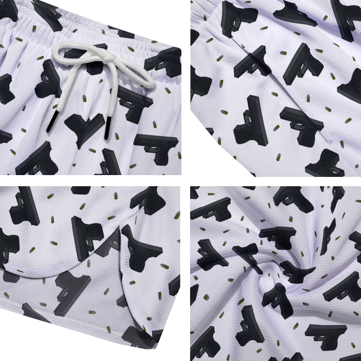 Gun Bullet White And Black Print Pattern Men's Running Shorts-grizzshop