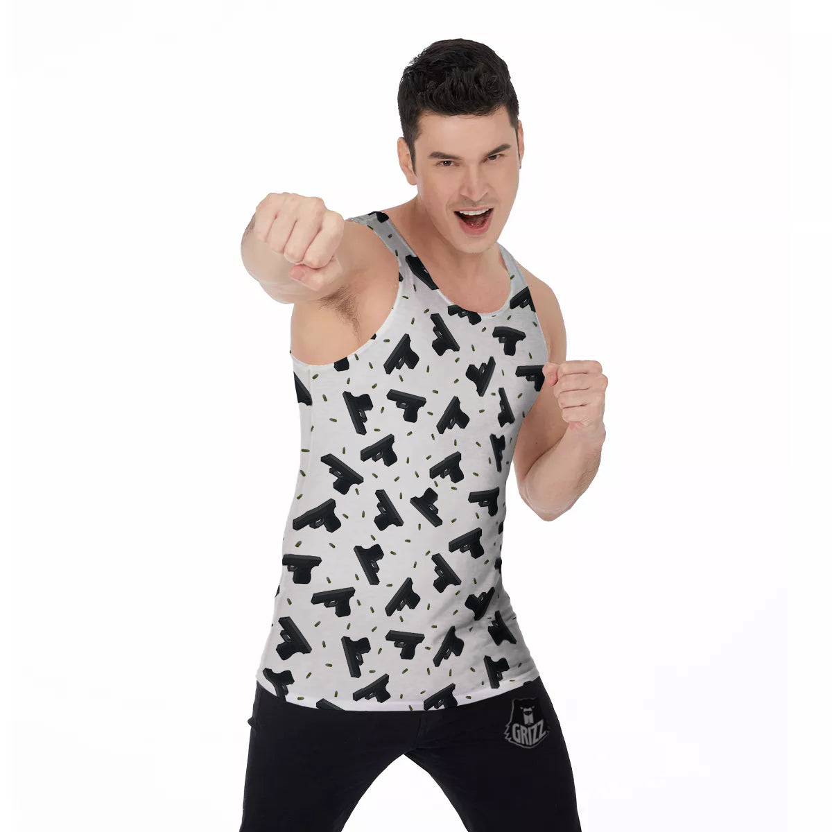 Gun Bullet White And Black Print Pattern Men's Tank Top-grizzshop
