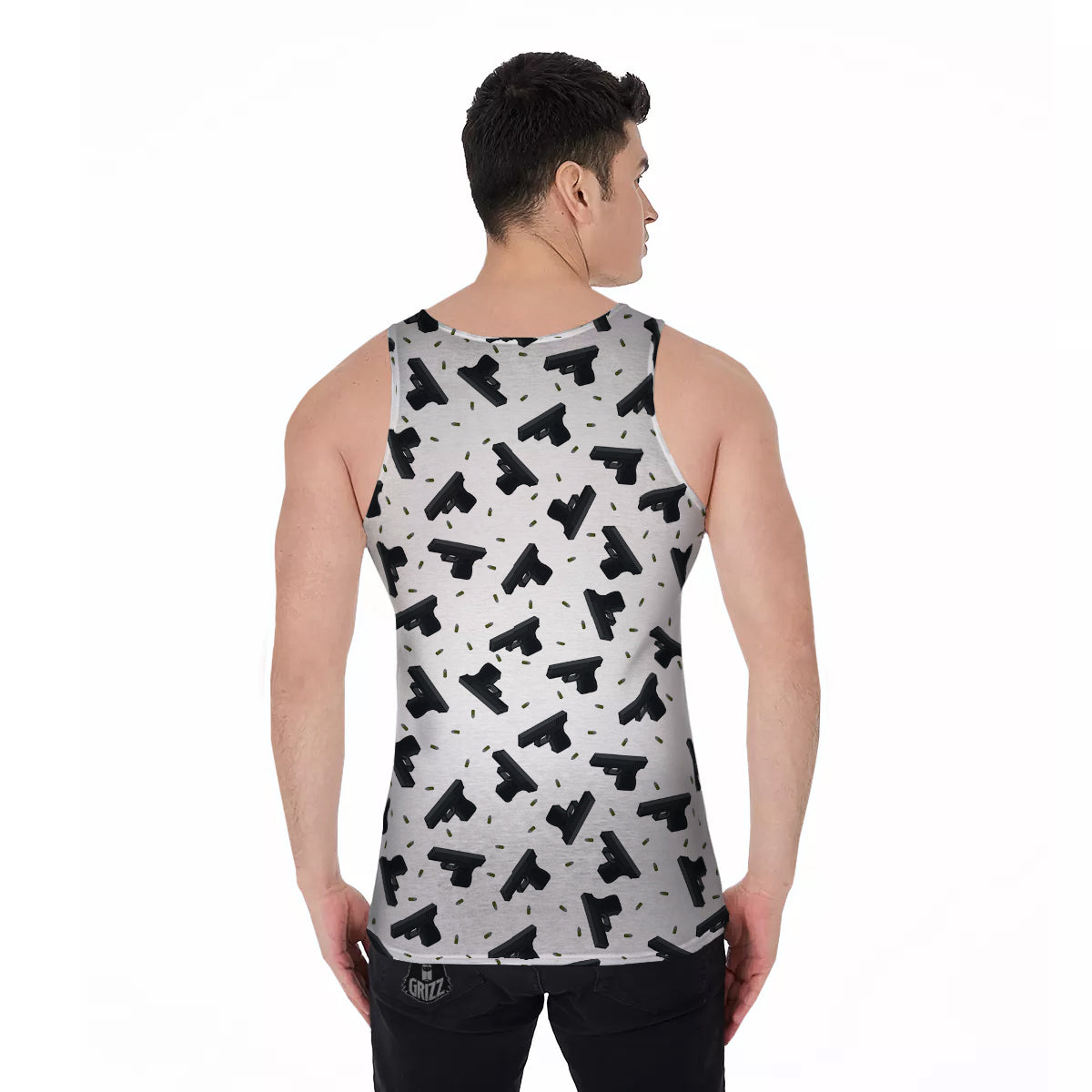 Gun Bullet White And Black Print Pattern Men's Tank Top-grizzshop