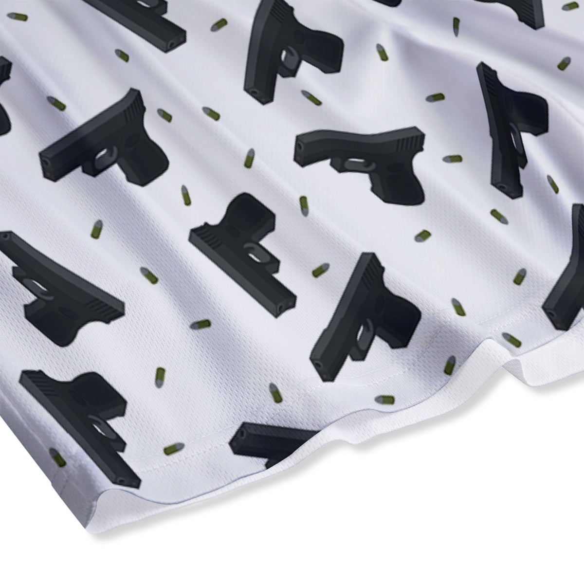 Gun Bullet White And Black Print Pattern Mesh Shorts