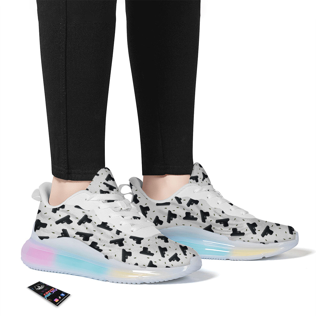 Gun Bullet White And Black Print Pattern Running Sneakers-grizzshop