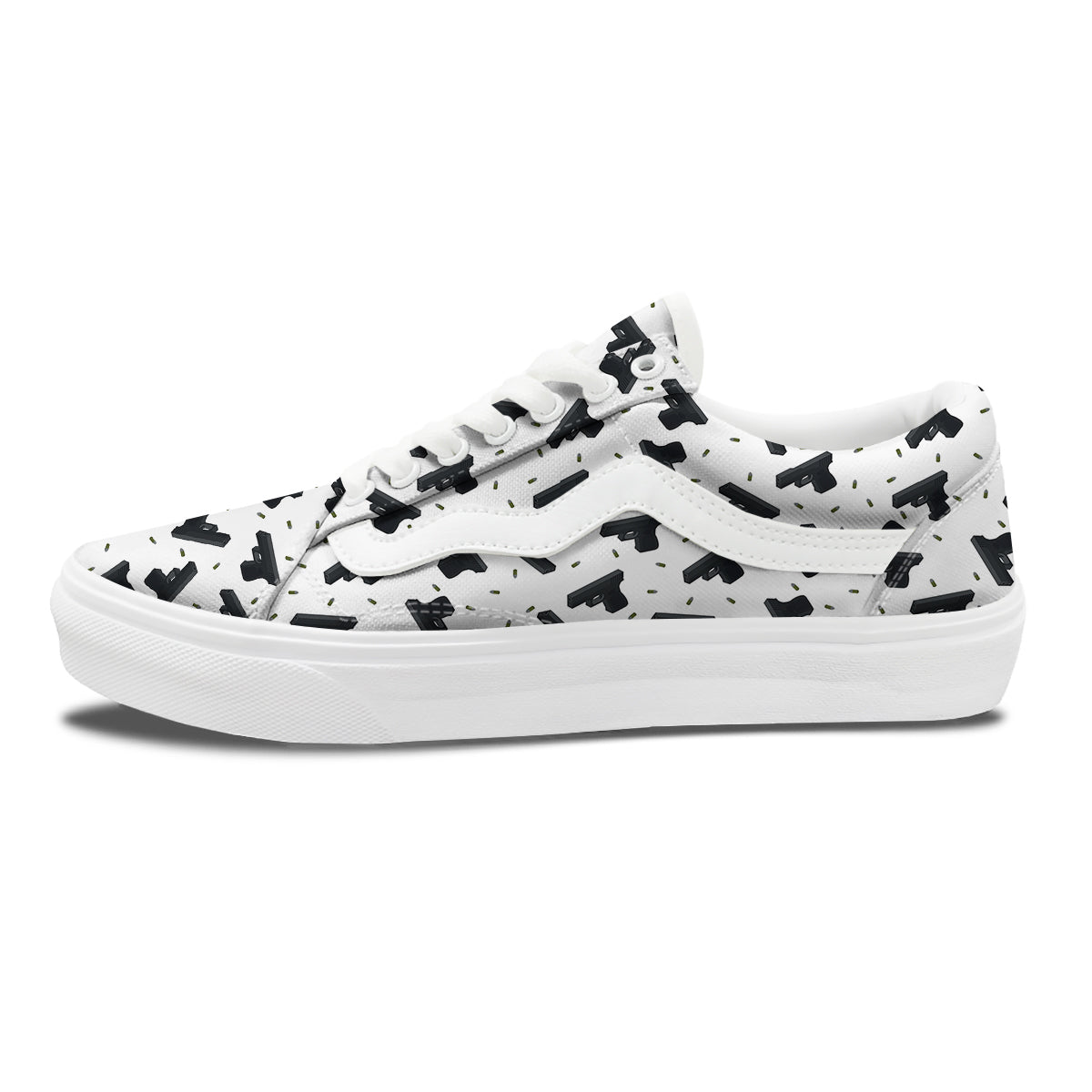 Gun Bullet White And Black Print Pattern Skate Shoes-grizzshop