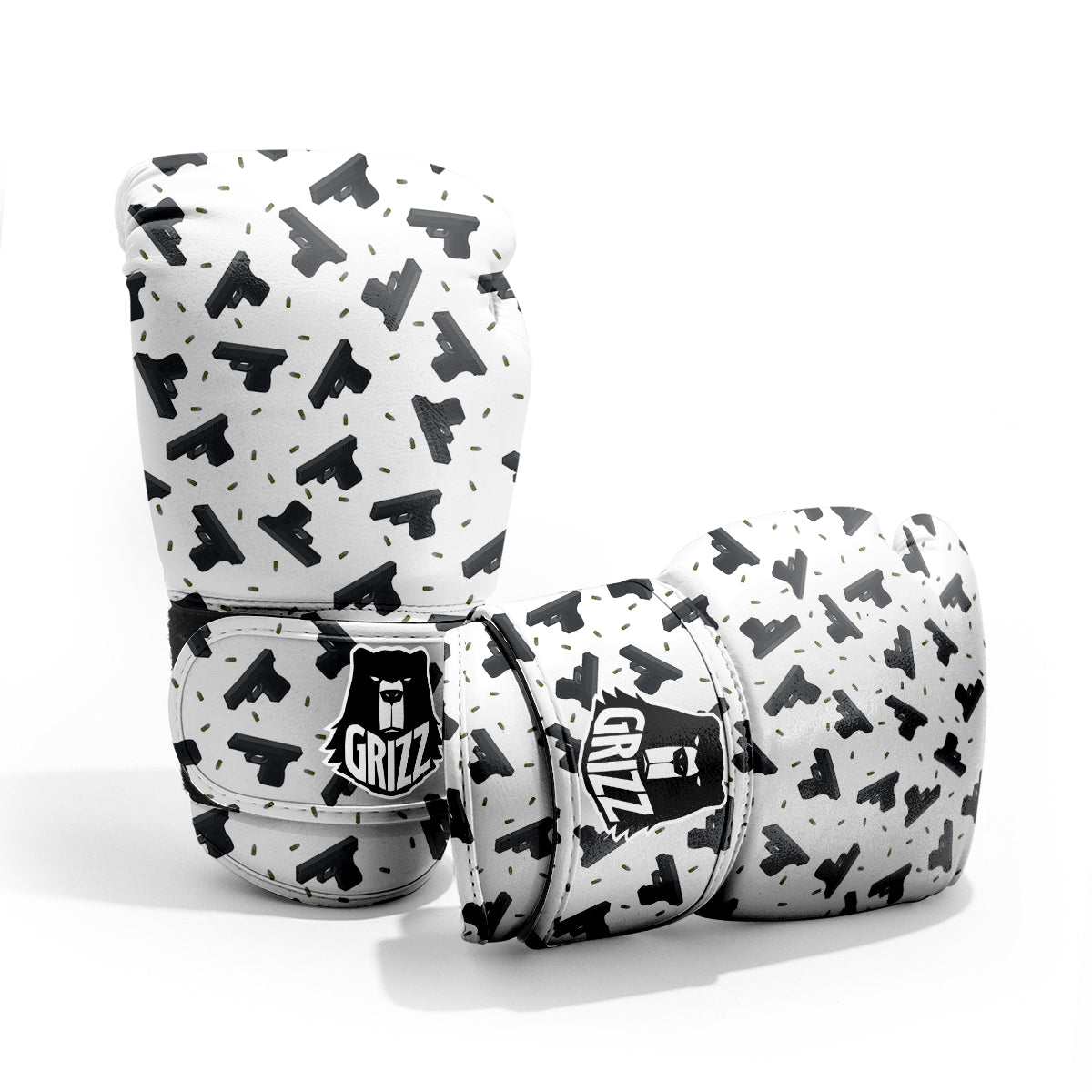 Gun Bullet White And Black Print Pattern Pro Boxing Glove