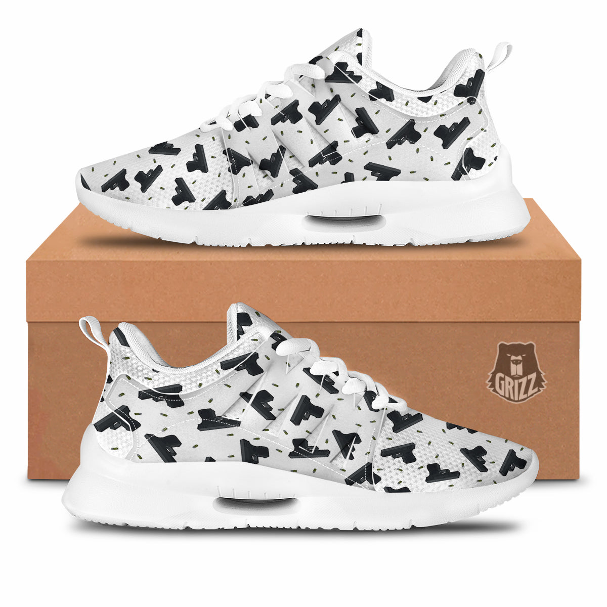 Gun Bullet White And Black Print Pattern Tennis Shoes-grizzshop