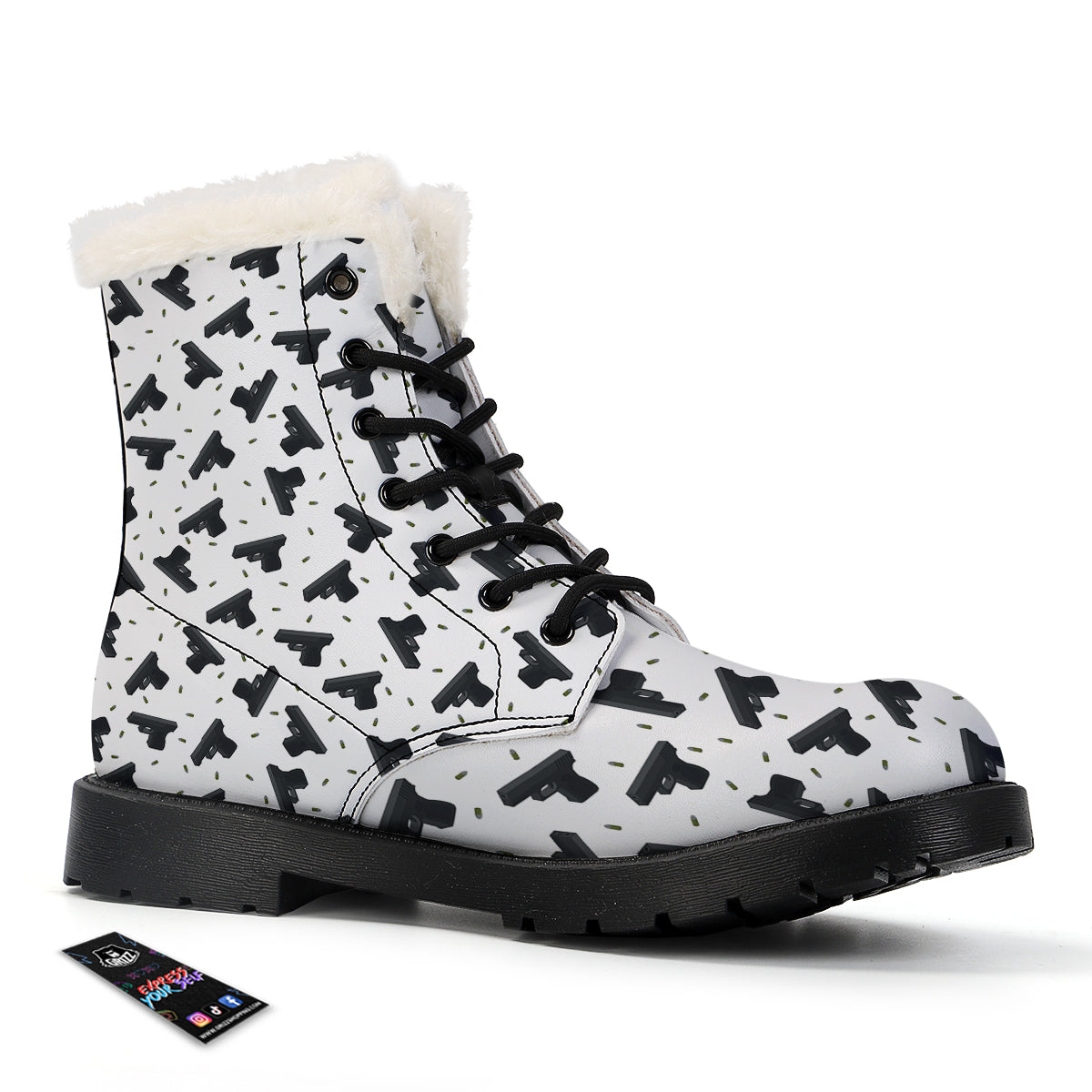 Gun Bullet White And Black Print Pattern Winter Boots-grizzshop