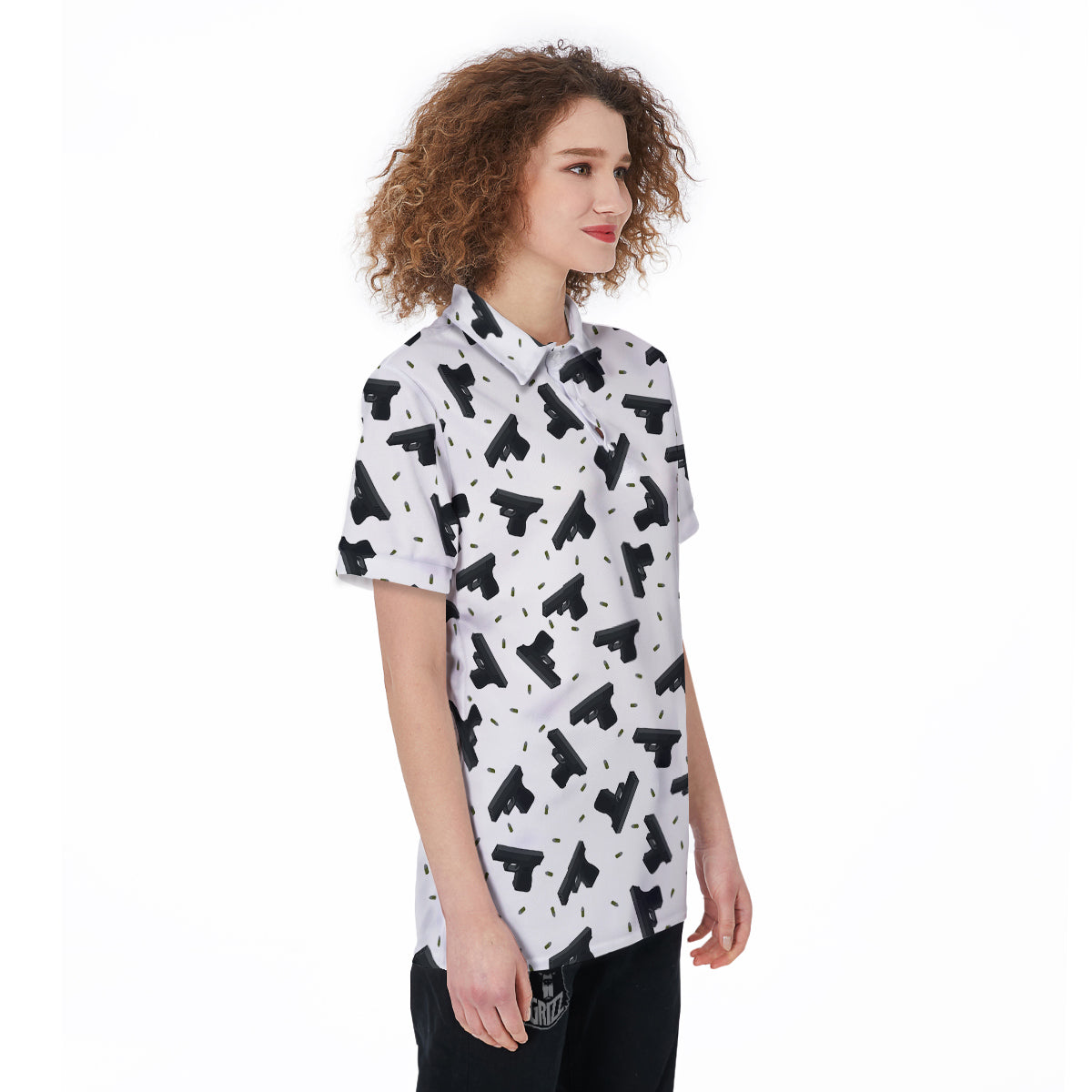 Gun Bullet White And Black Print Pattern Women's Golf Shirts-grizzshop