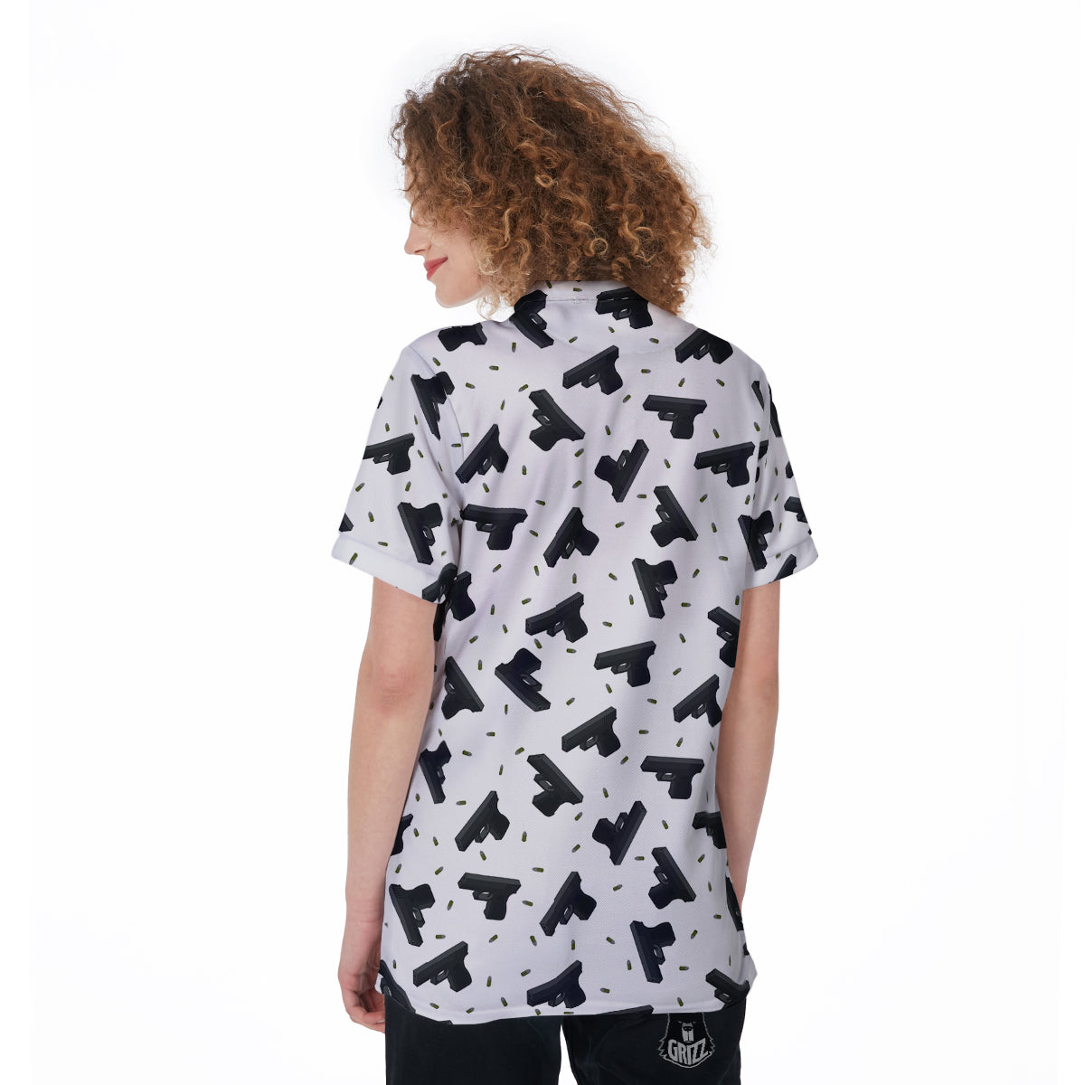 Gun Bullet White And Black Print Pattern Women's Golf Shirts-grizzshop