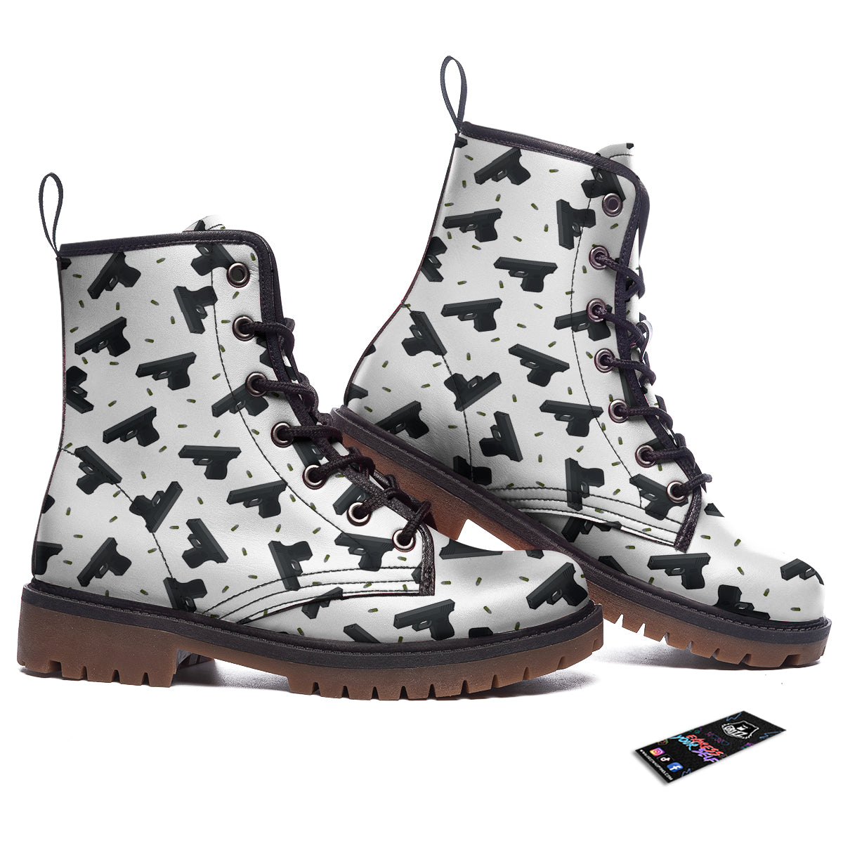 Gun Bullet White And Black Print Pattern Work Boots-grizzshop