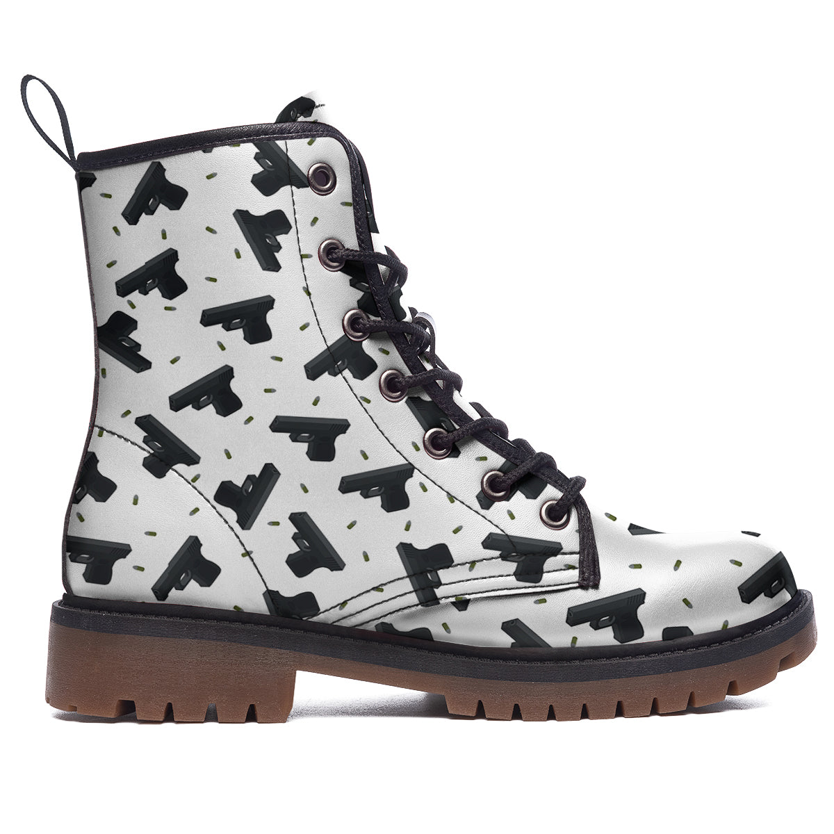 Gun Bullet White And Black Print Pattern Work Boots-grizzshop