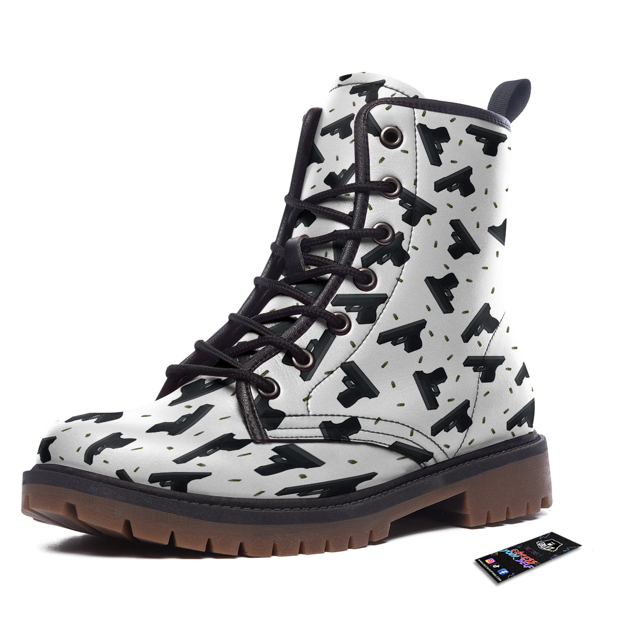 Gun Bullet White And Black Print Pattern Work Boots-grizzshop