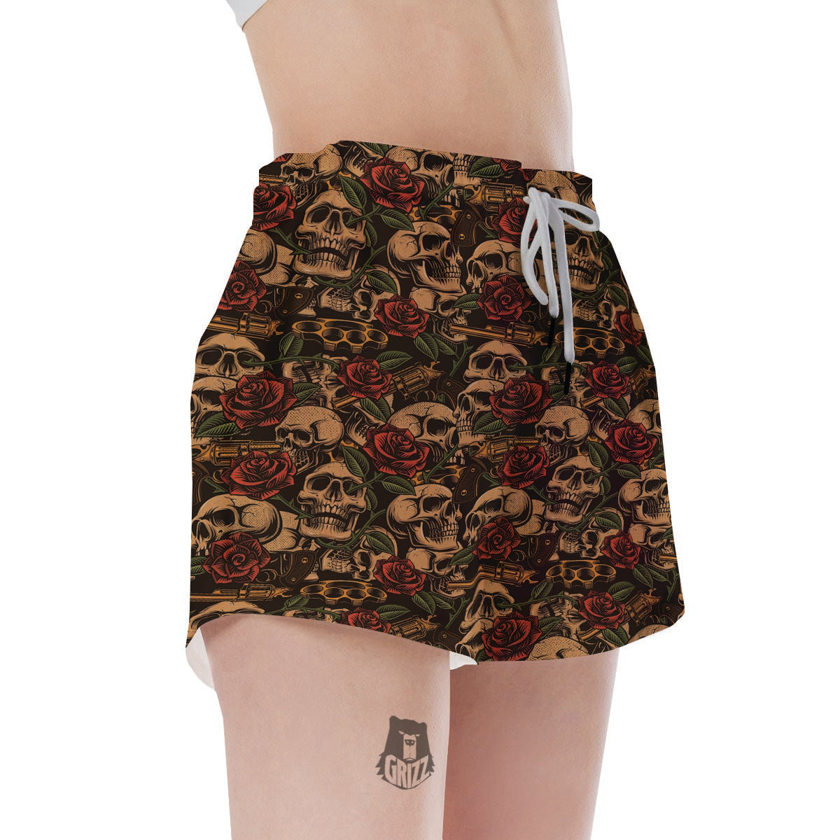 Gun Rose Skull Women's Shorts-grizzshop