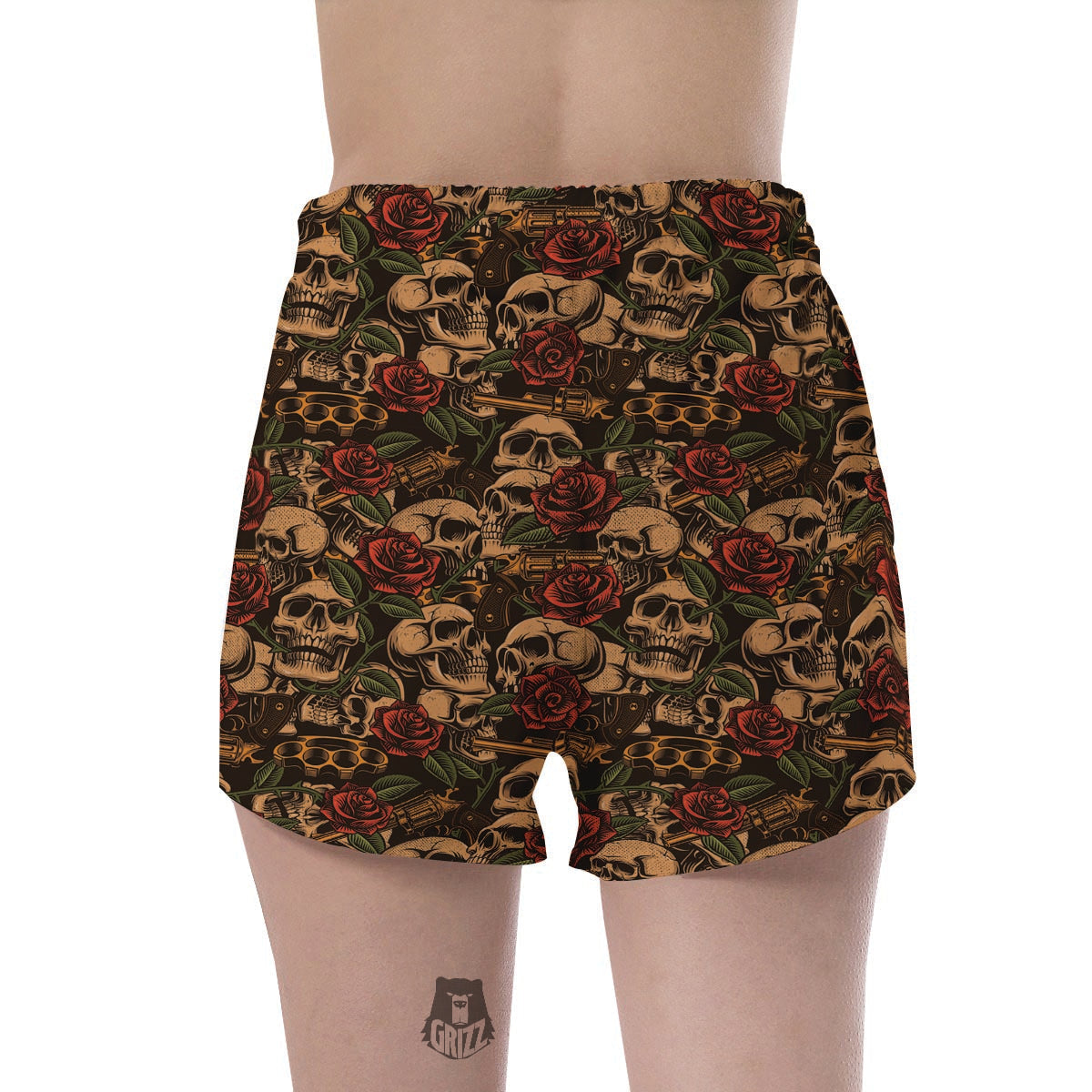 Gun Rose Skull Women's Shorts-grizzshop