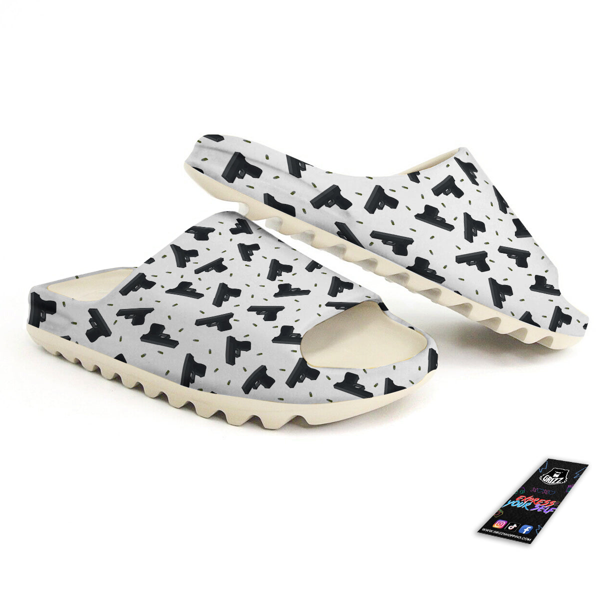 Gun Bullet White And Black Print Pattern Sandals-grizzshop