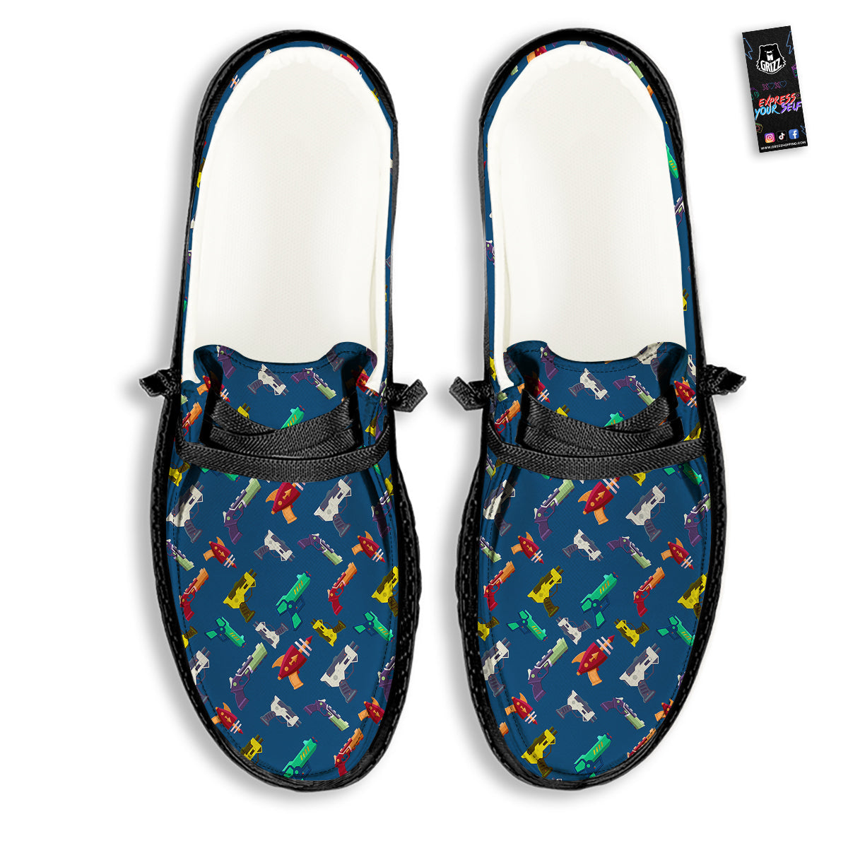 Guns Game Colorful Print Pattern Black Loafers-grizzshop