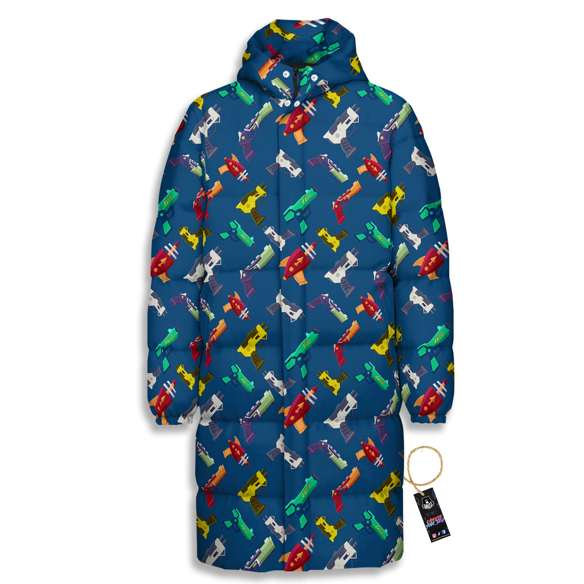 Guns Game Colorful Print Pattern Long Down Jacket-grizzshop