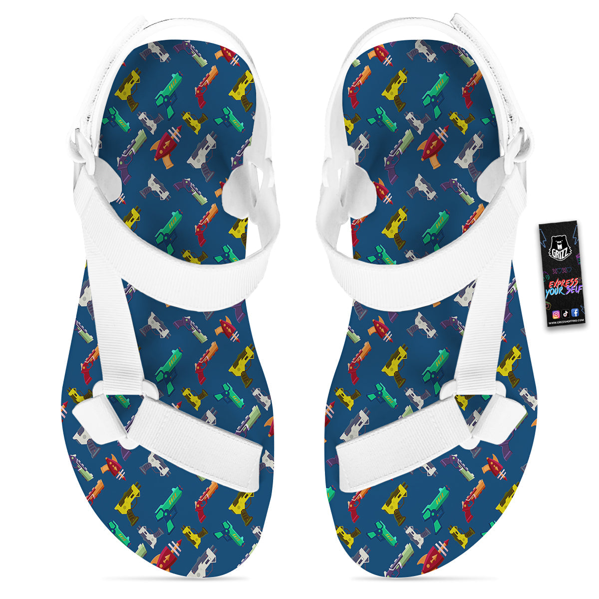 Guns Game Colorful Print Pattern White Open Toe Sandals-grizzshop