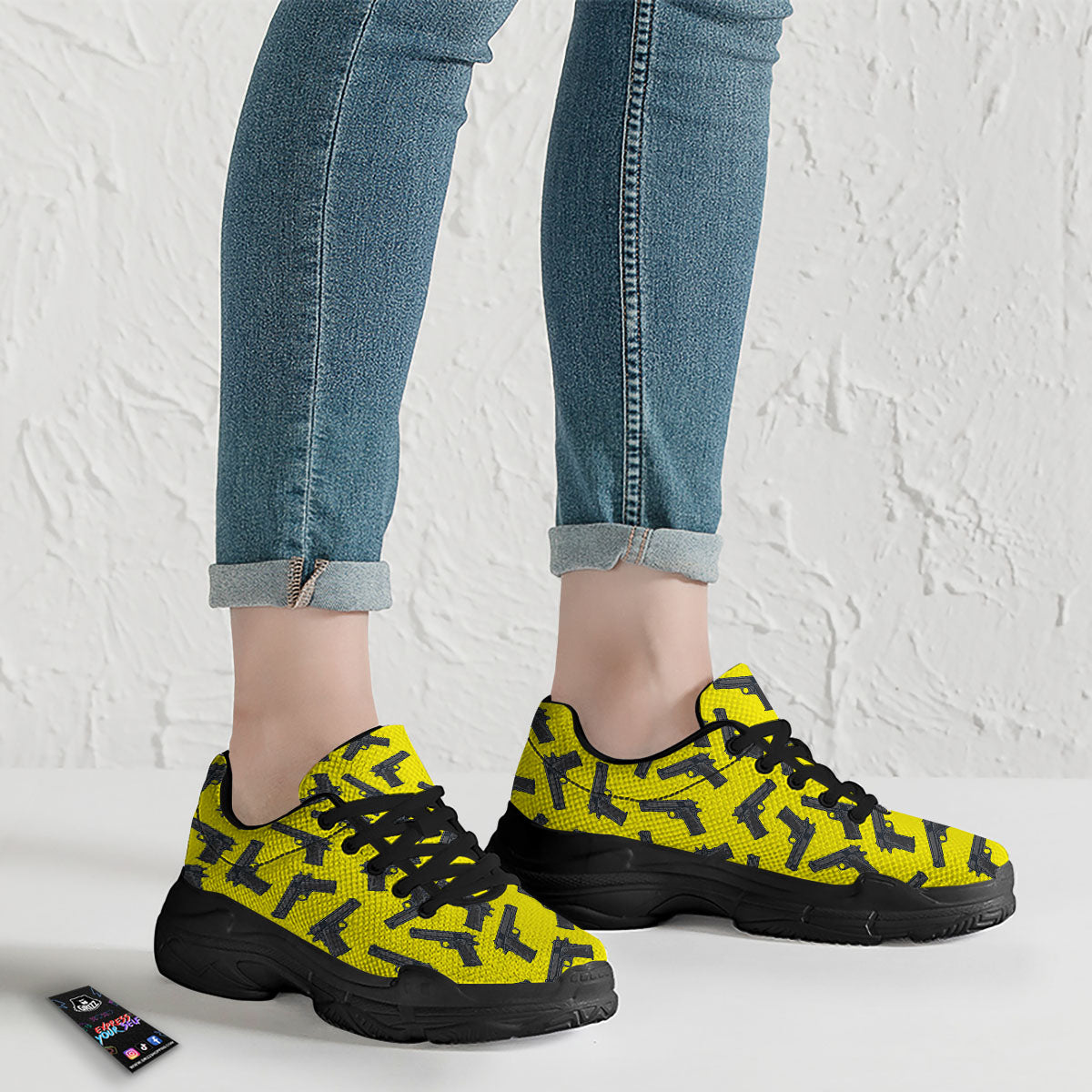 Guns Military Print Pattern Black Chunky Shoes-grizzshop