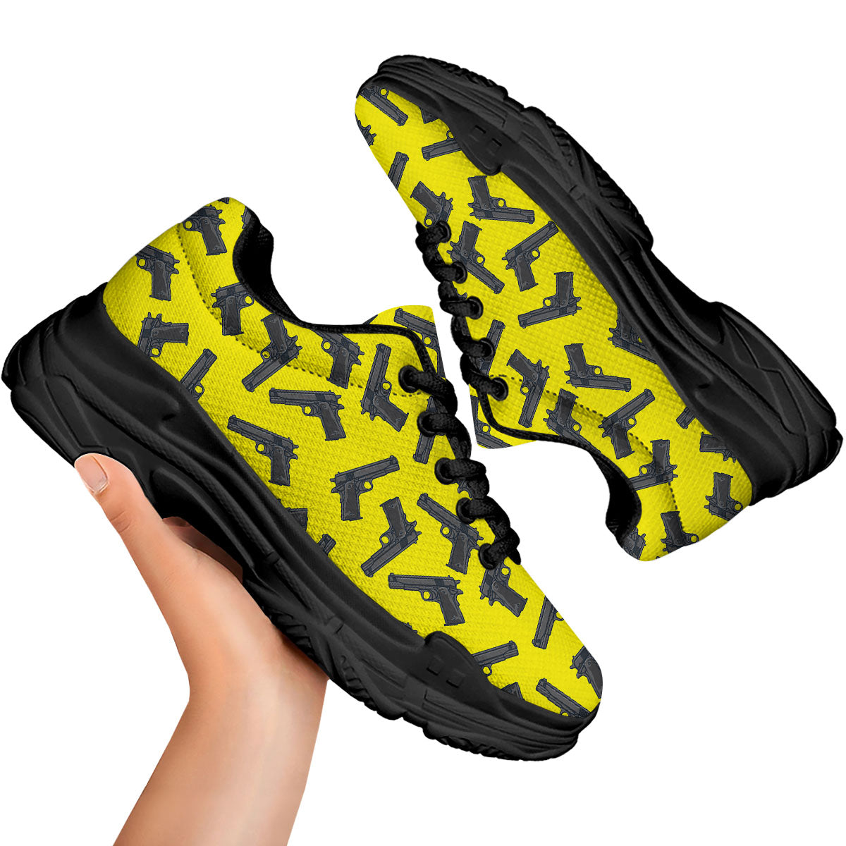 Guns Military Print Pattern Black Chunky Shoes-grizzshop
