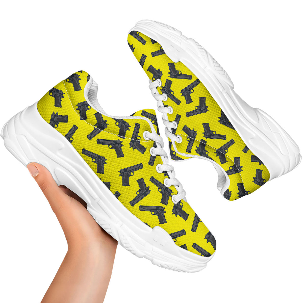 Guns Military Print Pattern White Chunky Shoes-grizzshop