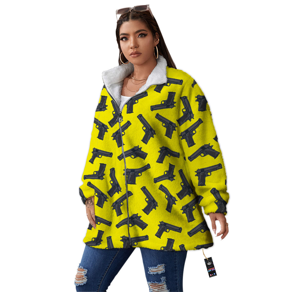 Guns Military Print Pattern Women's Sherpa Jacket-grizzshop