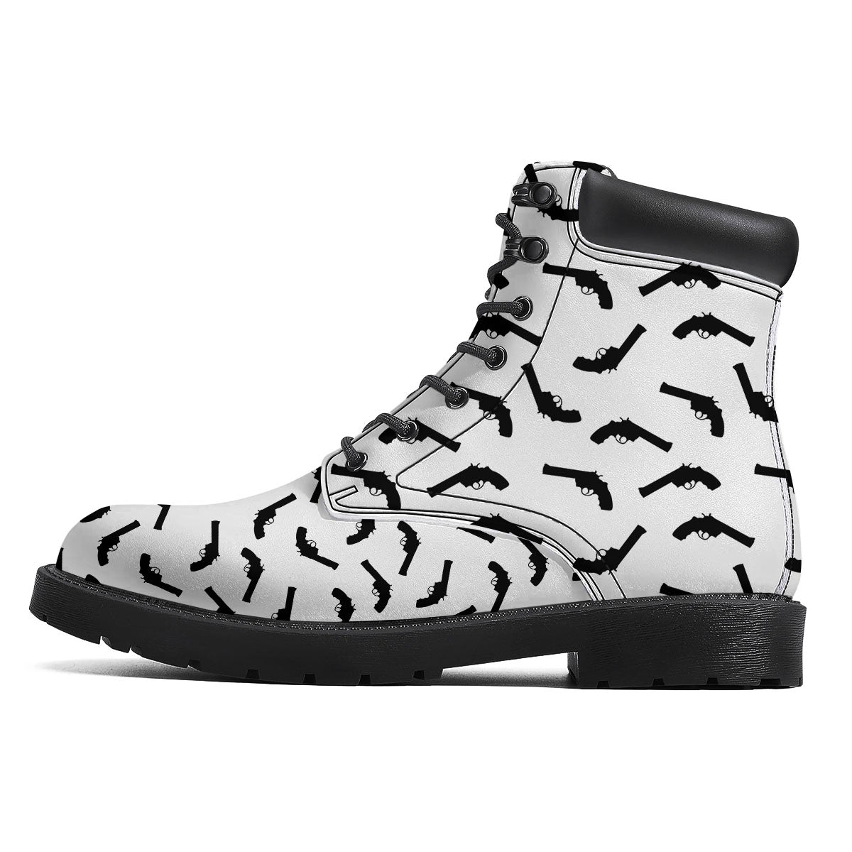 Guns White And Black Print Pattern Boots-grizzshop