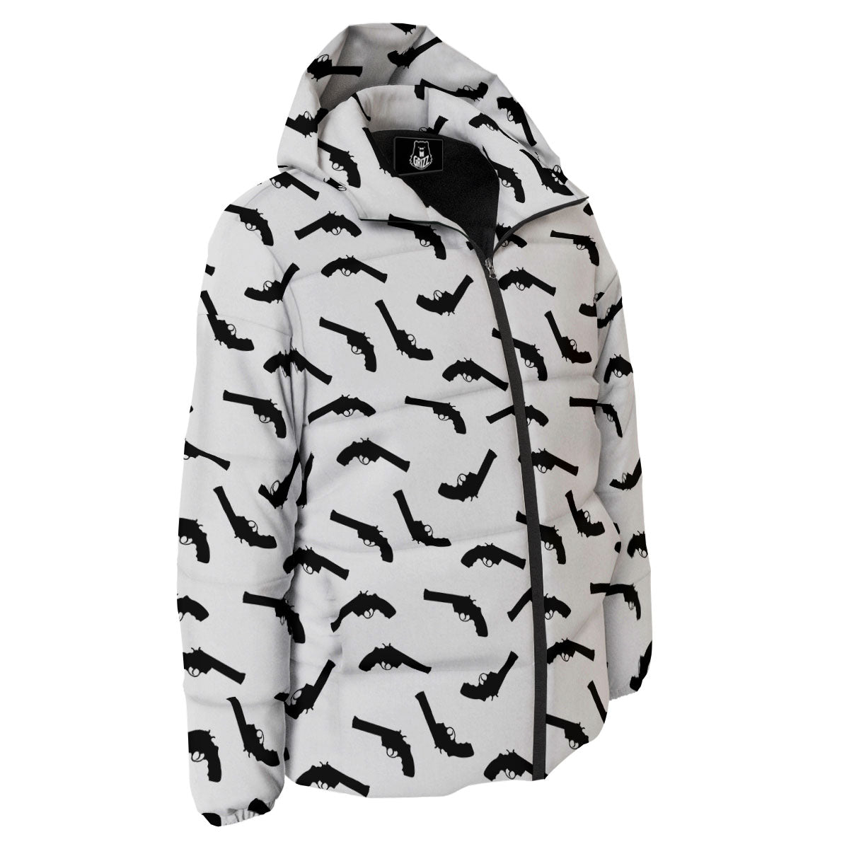 Guns White And Black Print Pattern Down Jacket-grizzshop
