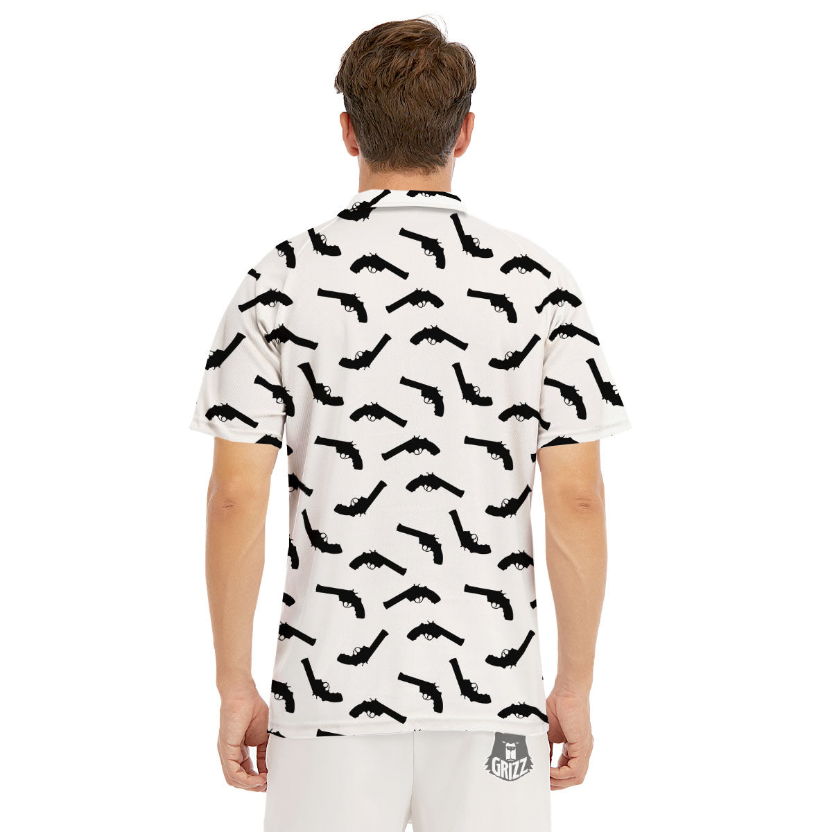 Guns White And Black Print Pattern Men's Golf Shirts-grizzshop