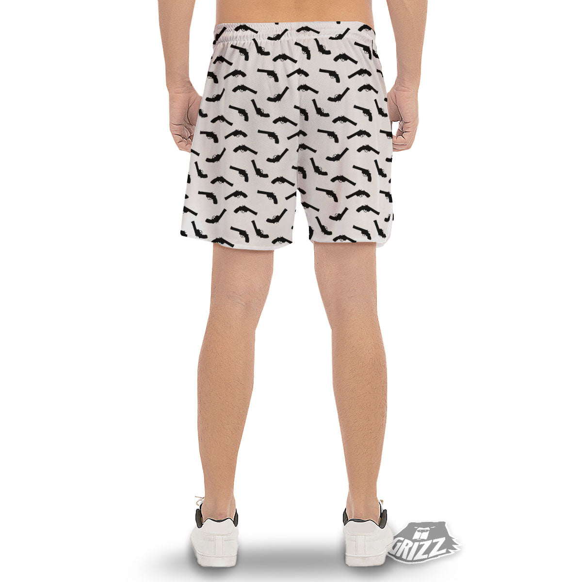 Guns White And Black Print Pattern Men's Gym Shorts-grizzshop