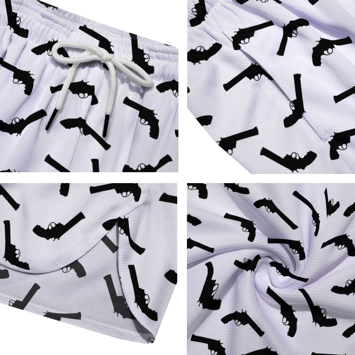 Guns White And Black Print Pattern Men's Running Shorts-grizzshop