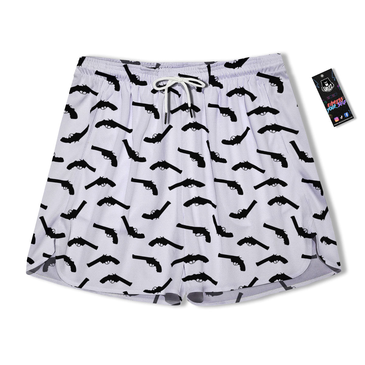 Guns White And Black Print Pattern Men's Running Shorts-grizzshop