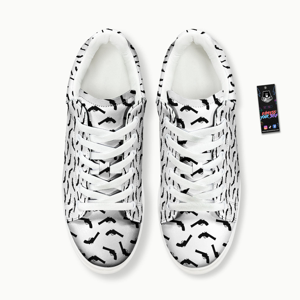 Guns White And Black Print Pattern Platform Shoes-grizzshop