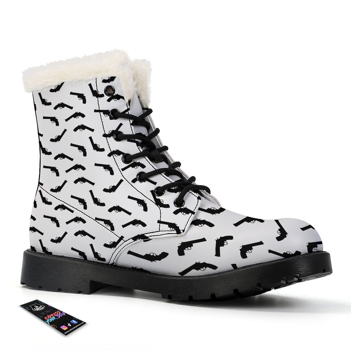 Guns White And Black Print Pattern Winter Boots-grizzshop