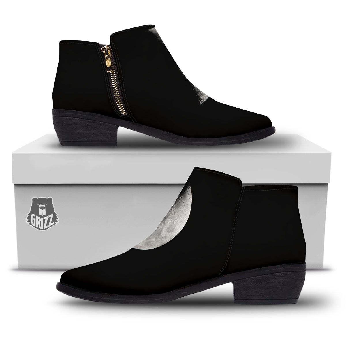 Half Moon Print Ankle Boots-grizzshop