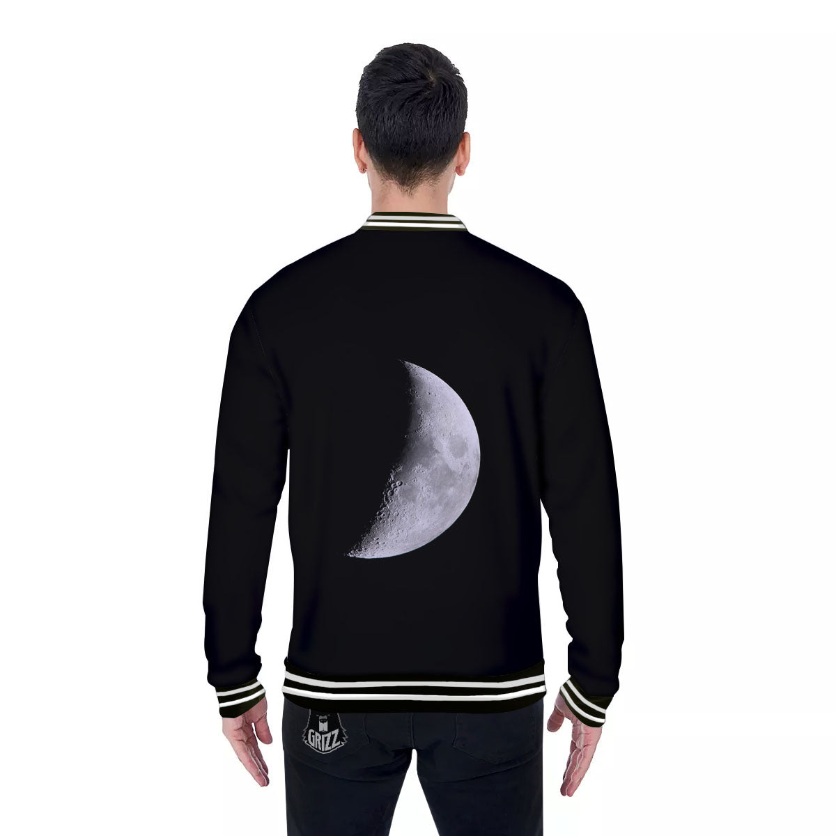 Half Moon Print Baseball Jacket-grizzshop