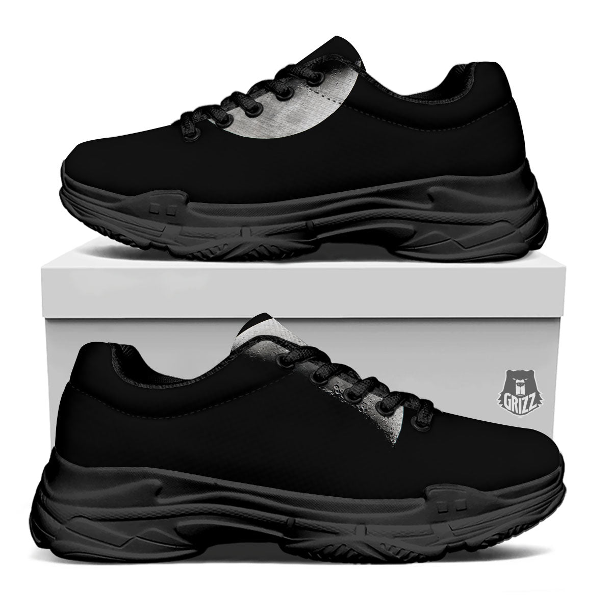 Half Moon Print Black Chunky Shoes-grizzshop