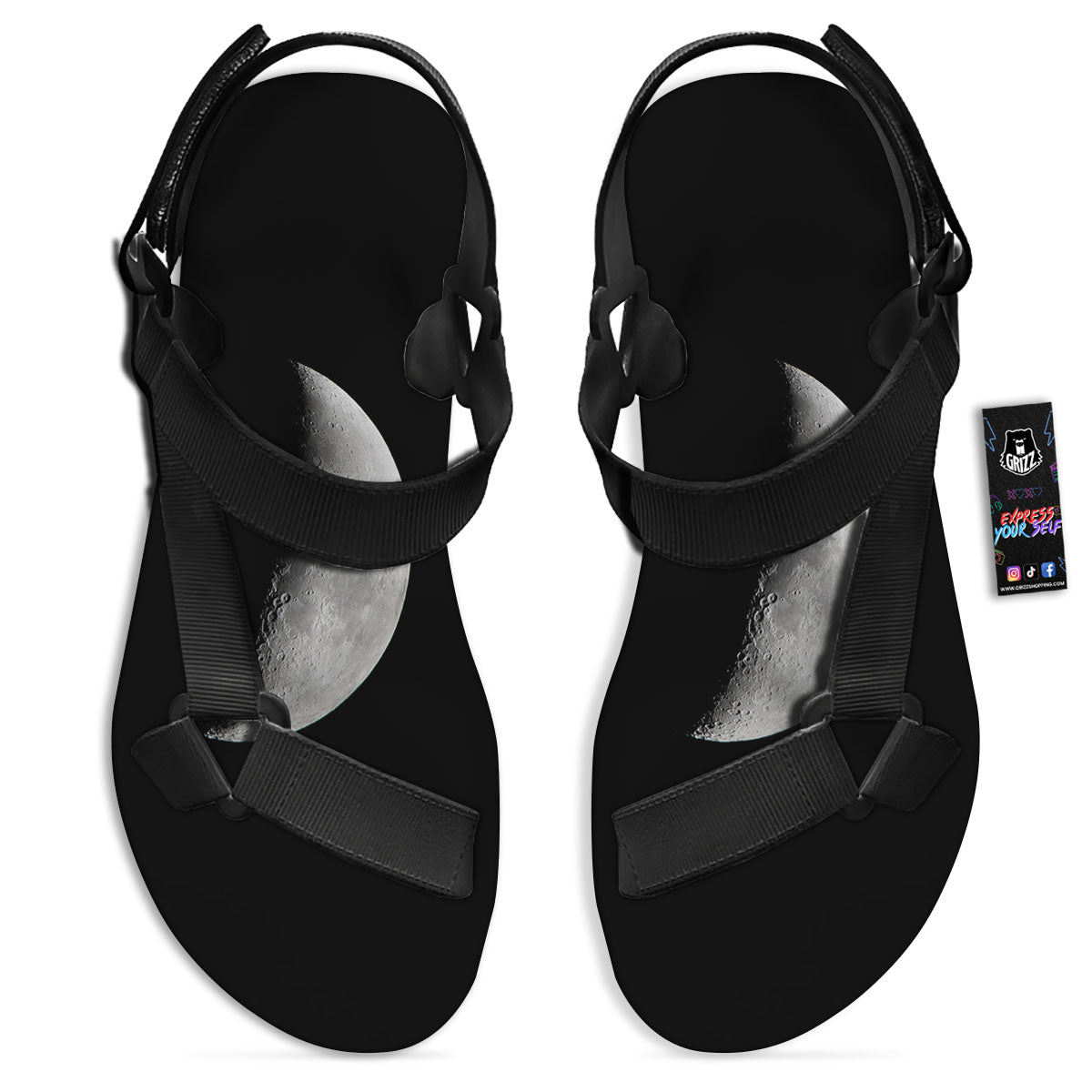 Half Moon Print Black Open Toe Sandals-grizzshop