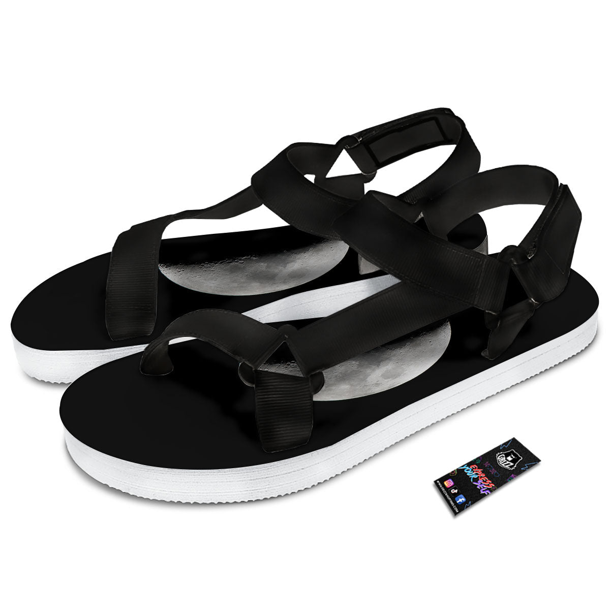 Half Moon Print Black Open Toe Sandals-grizzshop