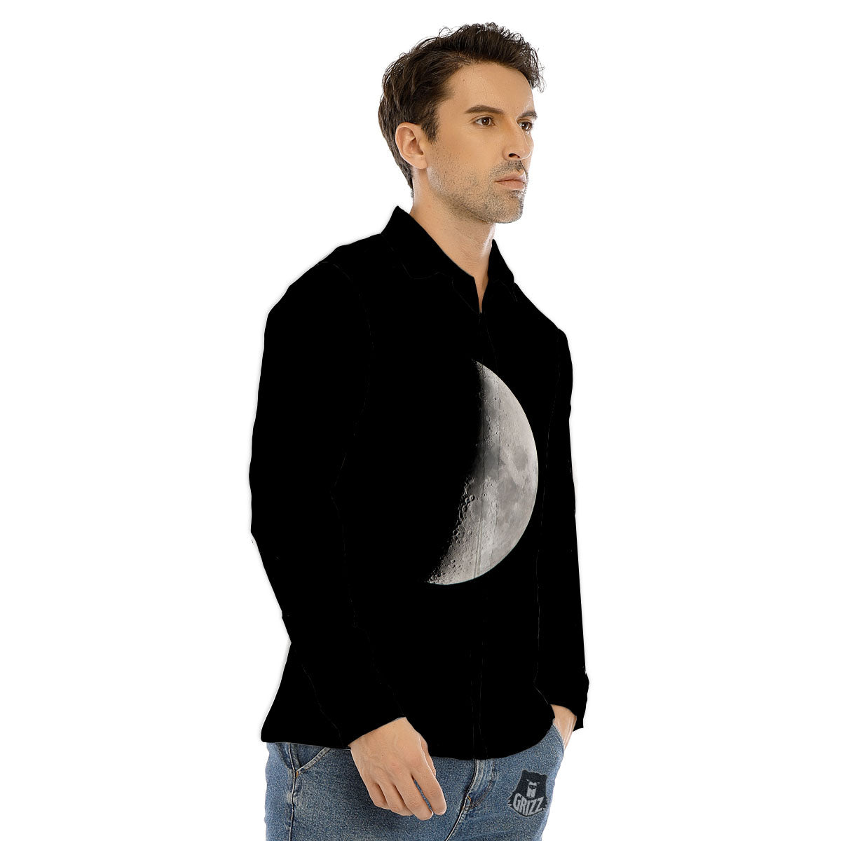 Half Moon Print Men's Dress Shirts-grizzshop