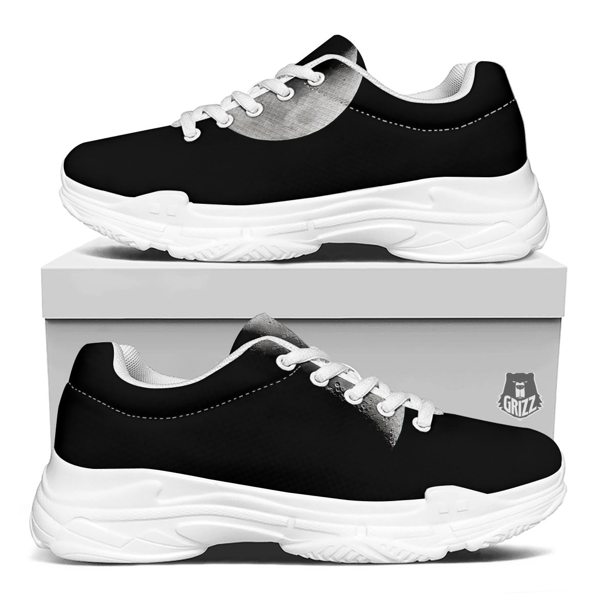 Half Moon Print White Chunky Shoes-grizzshop