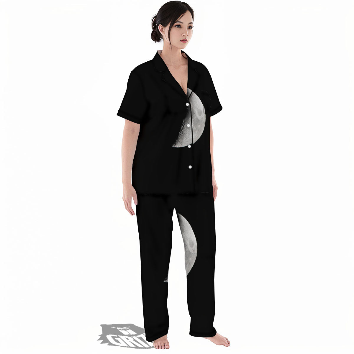 Half Moon Print Women's Pajamas Set-grizzshop