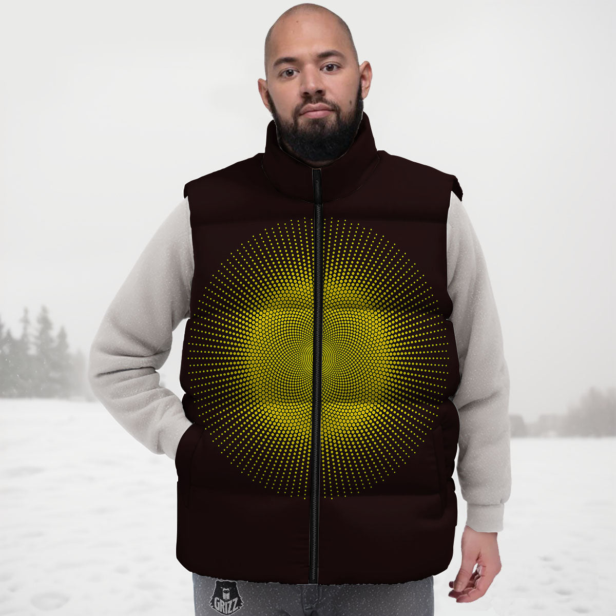 Halftone Sun Dot Print Down Vest-grizzshop