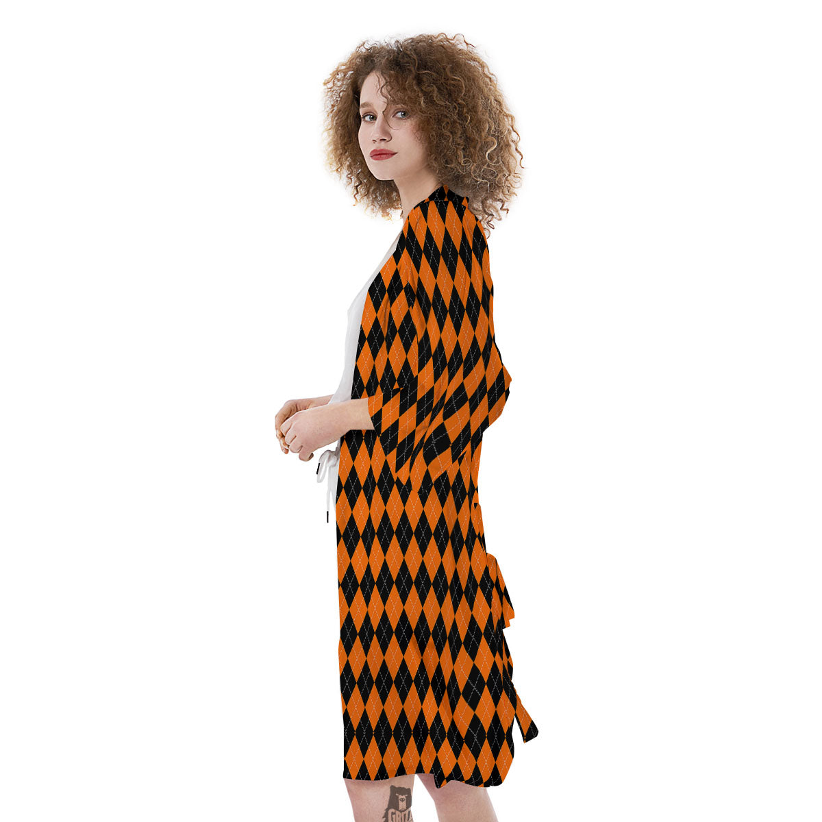 Halloween Argyle Black And Orange Print Kimono-grizzshop
