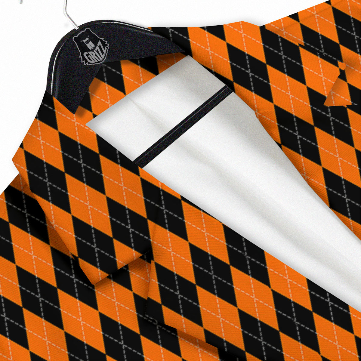 Halloween Argyle Black And Orange Print Men's Sport Coat-grizzshop