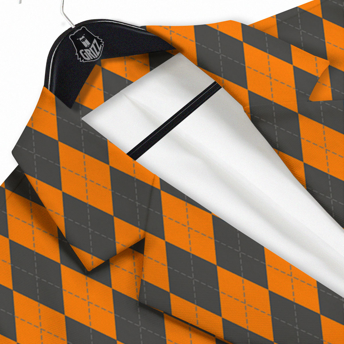 Halloween Argyle Grey And Orange Print Men's Sport Coat-grizzshop