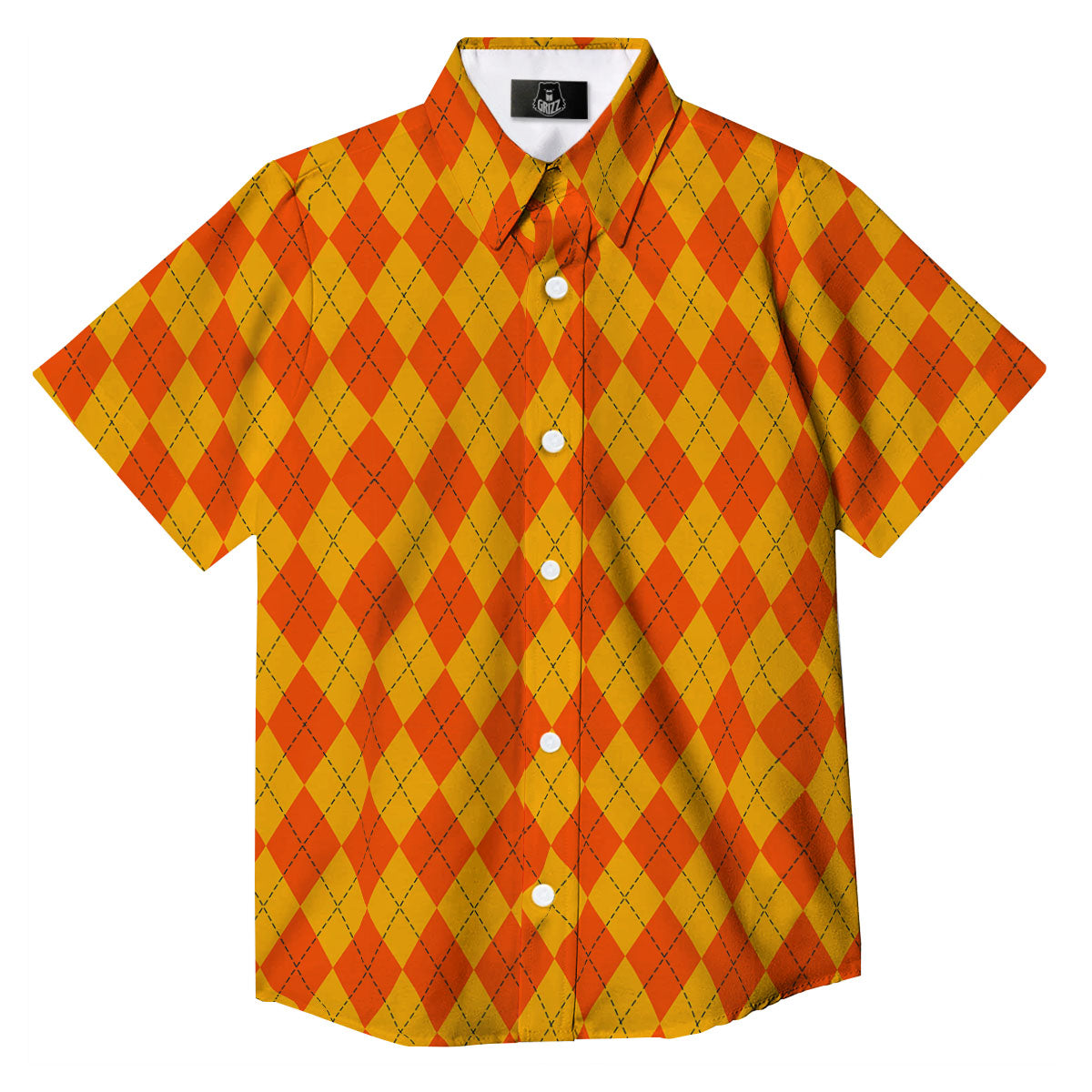 Halloween Argyle Orange Print Pattern Button Up Shirt-grizzshop