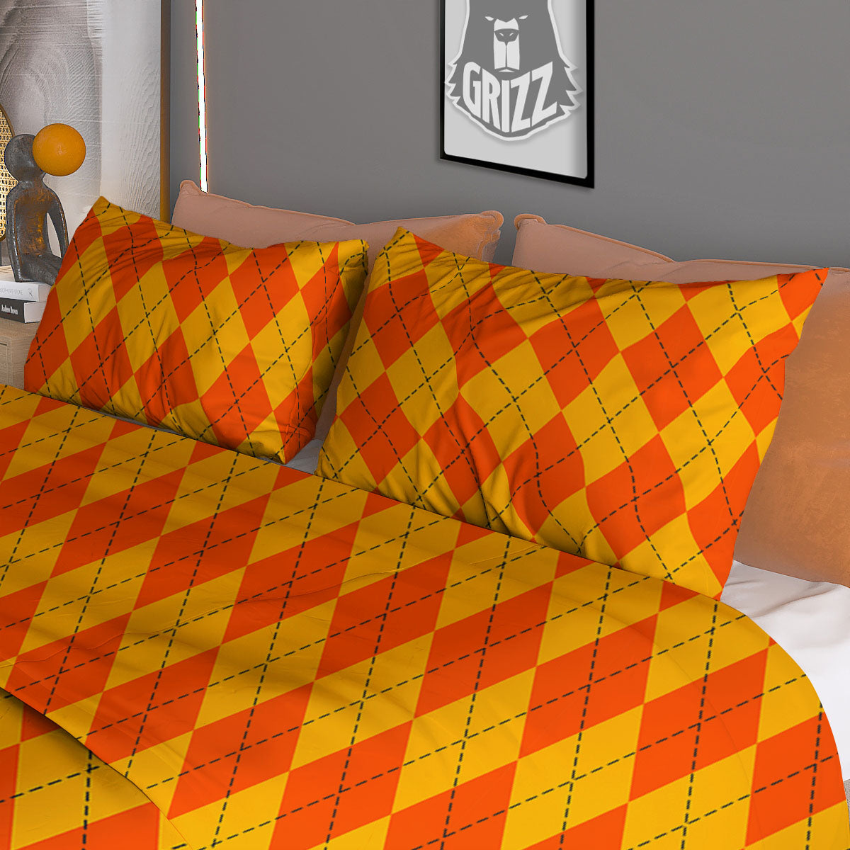 Halloween Argyle Orange Print Pattern Duvet Cover Bedding Set