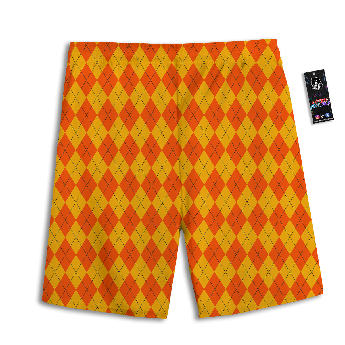 Halloween Argyle Orange Print Pattern Men's Athletic Shorts