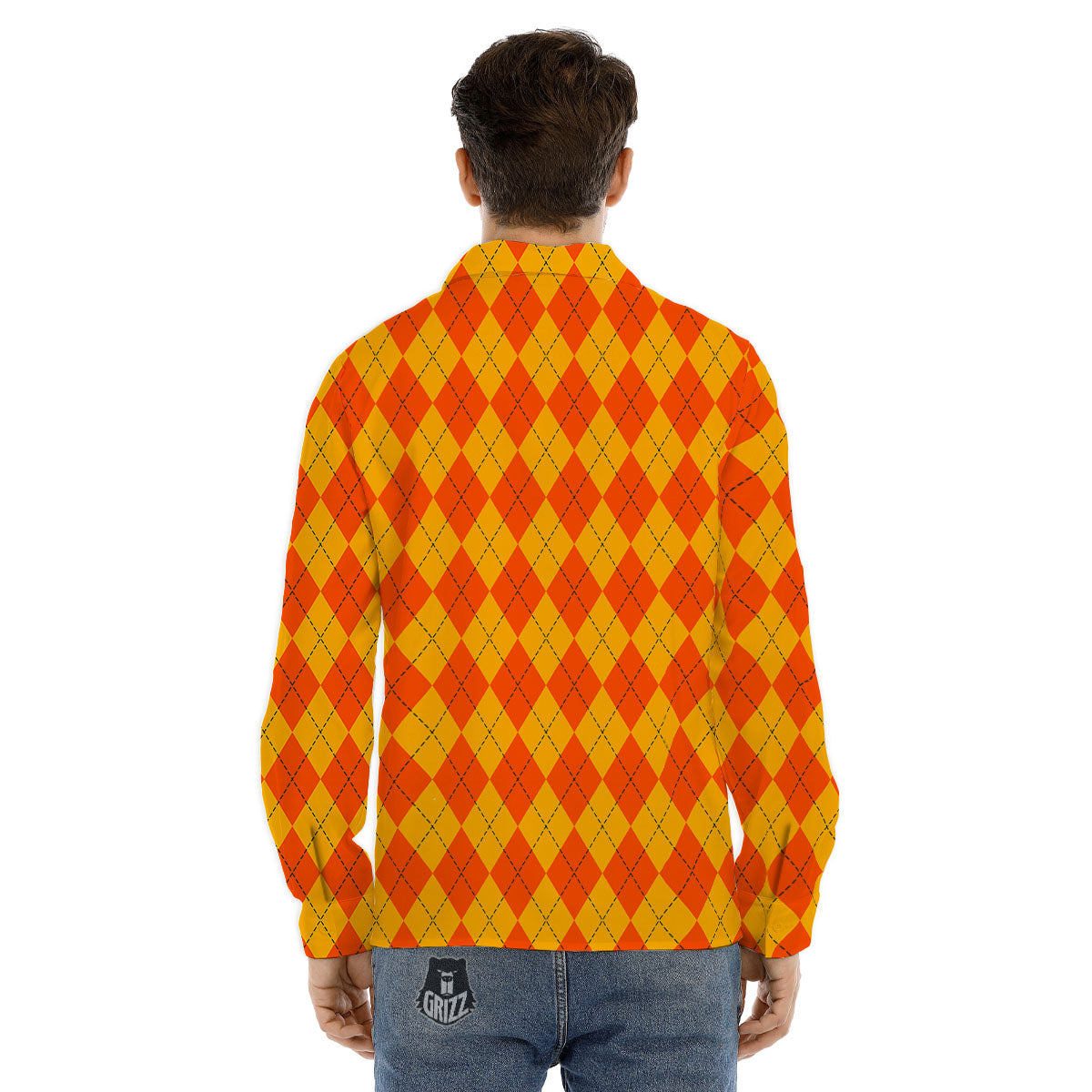 Halloween Argyle Orange Print Pattern Men's Dress Shirts-grizzshop