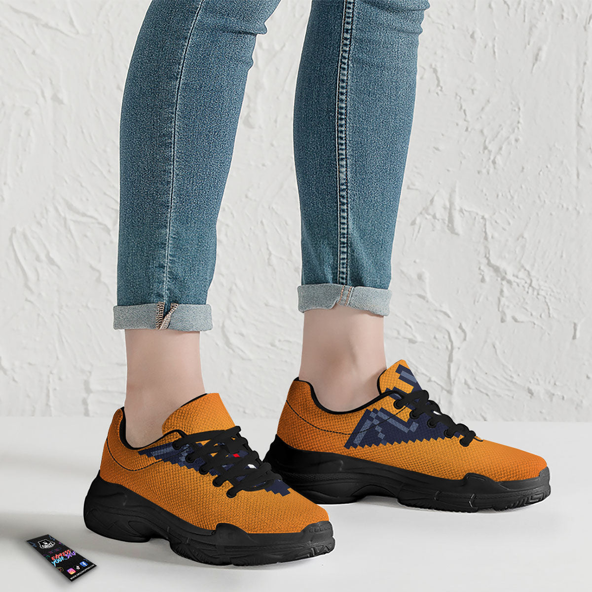 Halloween Bat 8-Bit Pixel Print Black Chunky Shoes-grizzshop